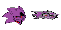 a drawing of a purple sonic next to a purple logo