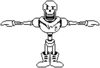 papyrus from undertale is a skeleton with a skull on his head and arms .