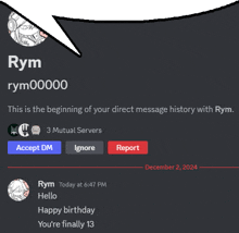 a screenshot of rym 's direct message history with rym