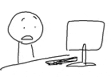 a stick figure is sitting in front of a computer monitor with a mouse .