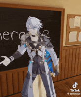 a tiktok video of a character pointing at a blackboard