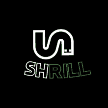 a black background with a white s and the word shrill