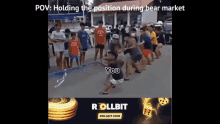 an advertisement for rollbit shows a group of people dancing