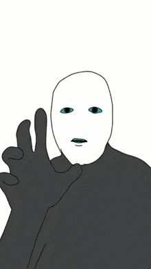 a drawing of a person with a white face and blue eyes