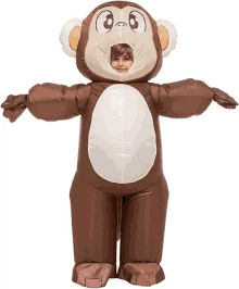 a child in an inflatable monkey costume with a hole in the face