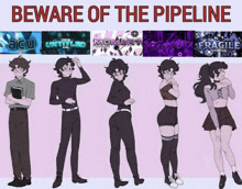 a cartoon of a man and a woman with the words beware of the pipeline written above them