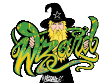 a wizard with a star on his hat is holding a green and yellow snake