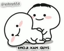 a couple of cartoon characters with the words emoji kam guys written on the bottom