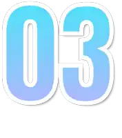 the number 03 is blue and white with a white border