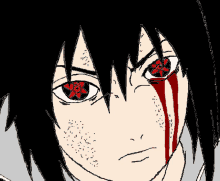 a drawing of a man with blood coming out of his eye