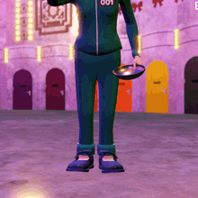a cartoon character with the number 001 on the front of his jacket