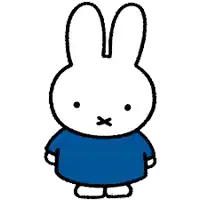 a white rabbit with a blue shirt on