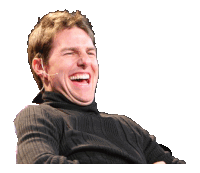 a man wearing a black turtleneck is laughing with his mouth wide open