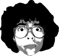 a black and white image of a person 's face with glasses