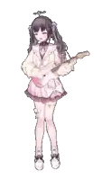 a girl with pigtails is playing a guitar