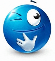 a blue smiley face with a white hand sticking out of its mouth .