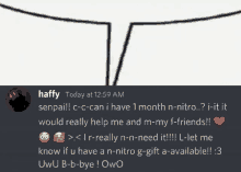 a screenshot of a discord conversation with the name haffy at the top