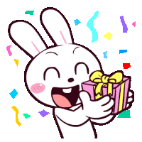 a cartoon bunny is holding a pink gift box