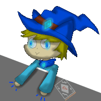 a drawing of a cartoon character with a blue hat and a diamond on his hat