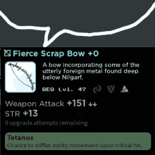 a screenshot of a video game that says fierce scrap bow