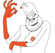 a cartoon drawing of a man with a badge on his sleeve that says " i 'm not a robot "
