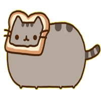 a cartoon cat has a piece of bread on its head