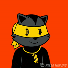 a cartoon of a raccoon wearing a yellow bandana with dollar signs on it