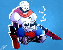 a cartoon drawing of papyrus and sans with bones coming out of their mouths