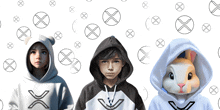 a boy and two girls wearing hoodies with x on them