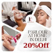 a poster that says parlour at home in delhi 20 % off