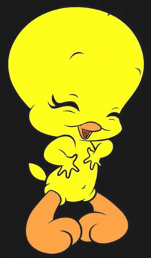 a cartoon character named tweety from the looney tunes show is laughing .