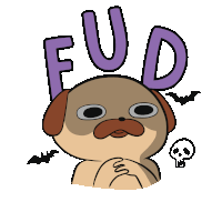 a cartoon dog with a skull and bats and the word fud on it