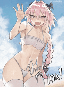 a drawing of a girl in a bikini with the words thanks for 10k on the bottom