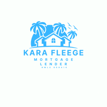 a logo for kara fleege mortgage lender shows a house with palm trees