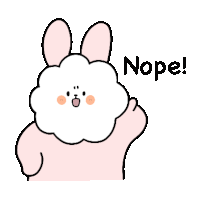 a cartoon rabbit with a cloud on its head is saying nope .