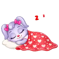 a cartoon rabbit sleeping under a red blanket with hearts