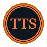 a black and orange circle with the word tts inside