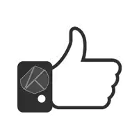 a black and white thumbs up icon with a k on the bottom