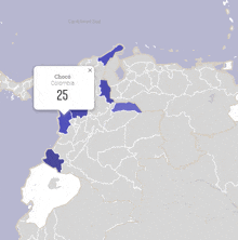 a map of colombia with a popup that says choco colombia 25