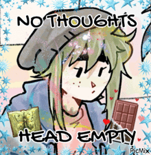 a cartoon drawing of a girl with the words no thoughts head empty