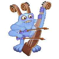 a cartoon character is playing a violin with a swirl on it