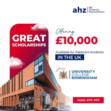 an advertisement for university college birmingham offers great scholarships for pakistani students