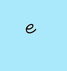 the letter e is written in black on a blue background