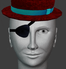 a 3d rendering of a man wearing a top hat and eye patch