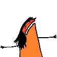 a cartoon drawing of a person with long hair and a beard holding a stick .