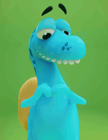a blue cartoon character holding a heart in his hands