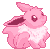 a pixel art drawing of a pink bunny with its ears spread out .