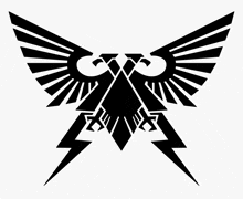 a black and white drawing of two eagles with lightning bolts