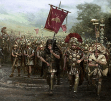 a painting of soldiers marching with a banner that says f.g.x.