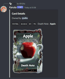 a screenshot of a card that says apple death note